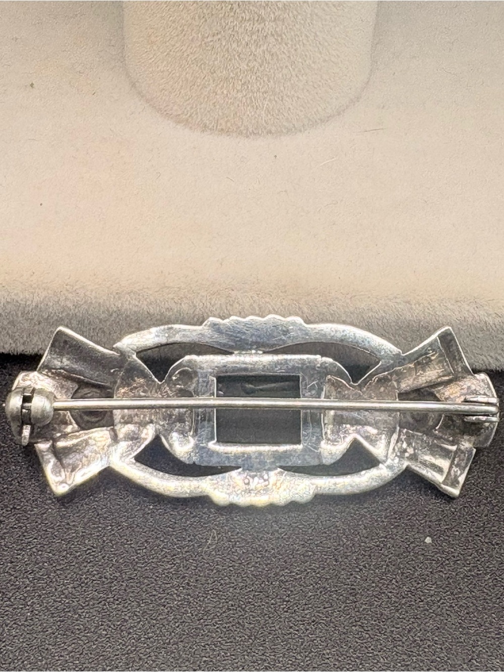 Vintage 925 Sterling Silver Marcasite Black Onyx Art Deco Bar Brooch - Picture 2 of 9